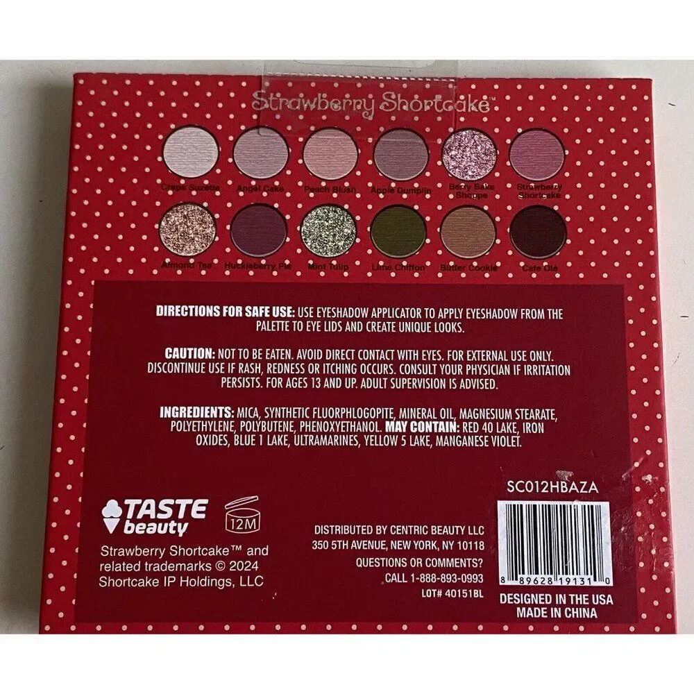 Taste Beauty STRAWBERRY SHORTCAKE EYESHADOW PALETTE 12 Colors‎ With Mirror NEW